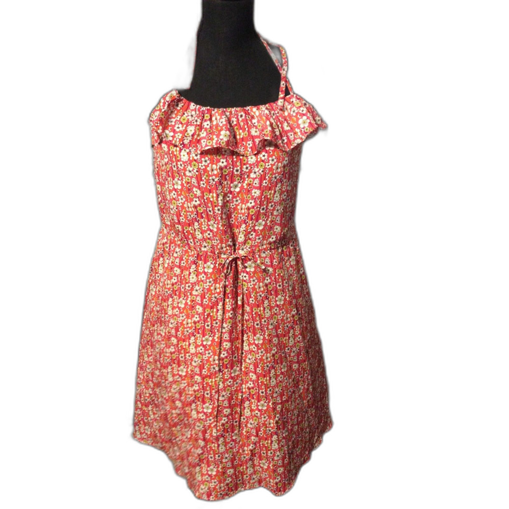 Liberty of London Target Red Pink Floral Backless Dress Ruffled Size M Halter